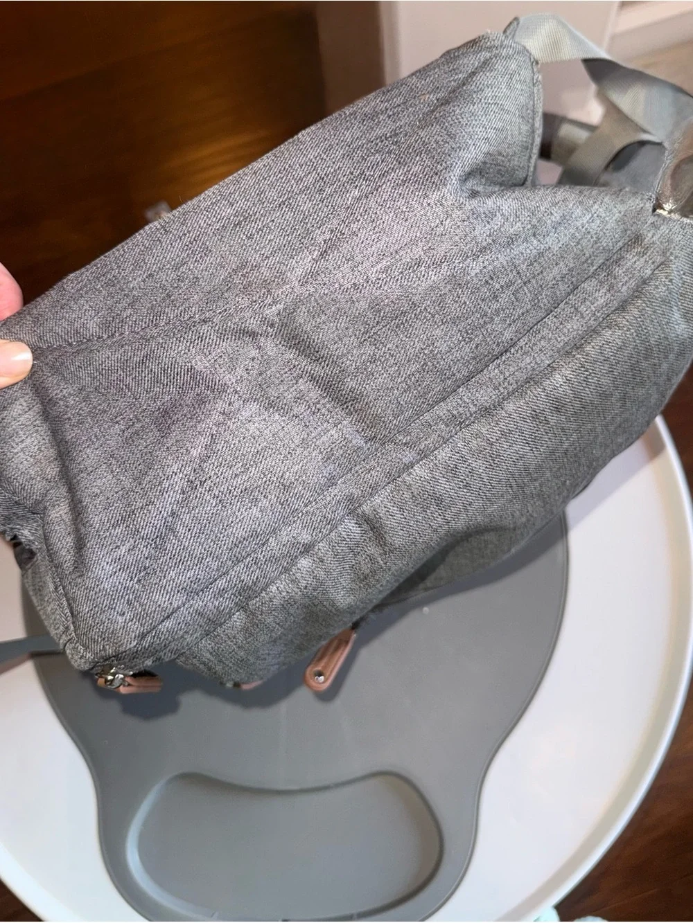Large Gray Baby Diaper Backpack - Hands-Free Baby Bag